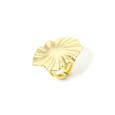 Bild von 1 Stück Umweltfreundlich Stilvoll Flora Kollektion 18K Echtgold plattiert Messing Offen Lotusblatt Ring Für Frauen Valentinstag 16.5mm（US Größe:6)