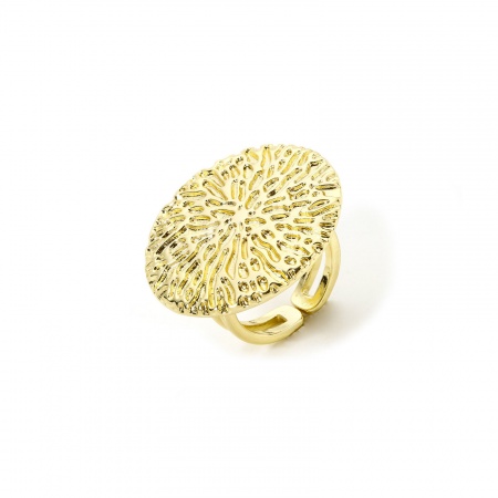 Bild von 1 Stück Umweltfreundlich Stilvoll 18K Echtgold plattiert Messing Offen Oval Textur Ring Für Frauen Valentinstag 16.9mm（US Größe:6.5)