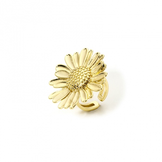 Изображение 1 ШТ Экологичный Стильный Коллекция Флоры 18K настоящее золото с покрытием Латунь Открытый Маргаритка Кольца Для женщин День Святого Валентина 16.5мм(Американский Размер 6)