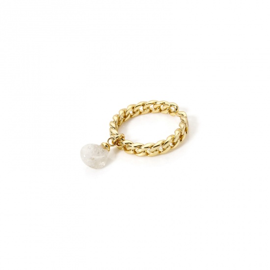 Picture of 1 Piece Eco-friendly Retro Simple 18K Real Gold Plated White Brass & Crystal Open Chip Beads Rings For Women 17.3mm(US Size 7)