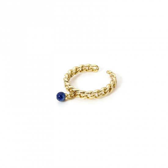 Picture of 1 Piece Eco-friendly Retro Simple 18K Real Gold Plated Blue Brass & Lapis Lazuli Open Chip Beads Rings For Women 17.3mm(US Size 7)