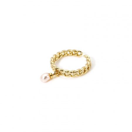 Bild von 1 Stück Umweltfreundlich Retro Einfach 18K Echtgold plattiert Hellrosa Perle und Messing Offen Chip Perlen Ring Für Frauen 17.3mm（US Größe:7)