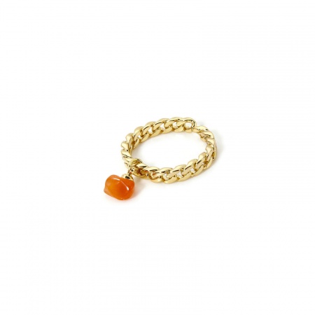 Bild von 1 Stück Umweltfreundlich Retro Einfach 18K Echtgold plattiert Orange Messing und Sonnenstein Offen Chip Perlen Ring Für Frauen 17.3mm（US Größe:7)