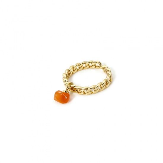 Picture of 1 Piece Eco-friendly Retro Simple 18K Real Gold Plated Orange Brass & Sunstone Open Chip Beads Rings For Women 17.3mm(US Size 7)