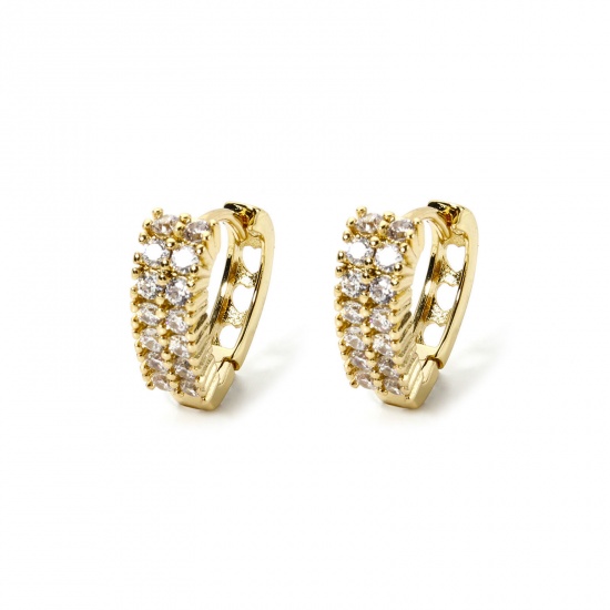 Imagen de 1 Par Respetuoso del Medio Ambiente Elegante día de San Valentín 18K Oro Real Chapado Latón Corazón Micro Pave Pendientes de Aro Para Mujeres Día de San Valentín 15mm x 14mm