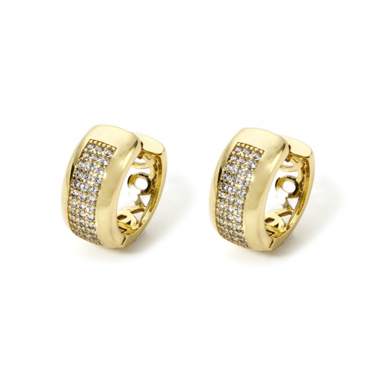 Imagen de 1 Par Respetuoso del Medio Ambiente Elegante día de San Valentín 18K Oro Real Chapado Latón Mensaje " Amor " Micro Pave Pendientes de Aro Para Mujeres Día de San Valentín 16mm Dia.
