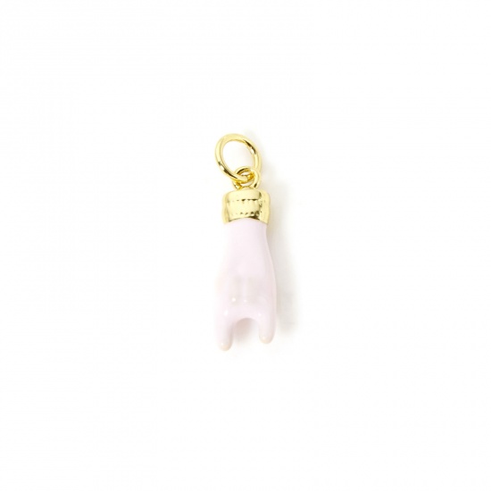 Image de 1 Pièce Breloques Respectueux de la Nature en Laiton Plaqué Or Véritable 18K Rose Clair Émail Geste Signe de Rock 'n' Roll 21mm x 6mm