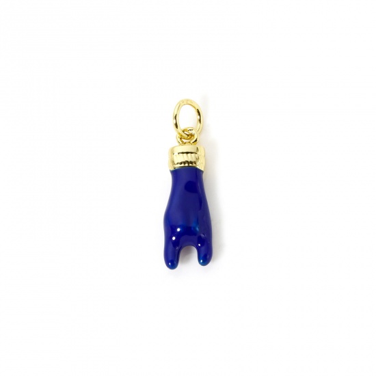 Image de 1 Pièce Breloques Respectueux de la Nature en Laiton Plaqué Or Véritable 18K Bleu Foncé Émail Geste Signe de Rock 'n' Roll 21mm x 6mm