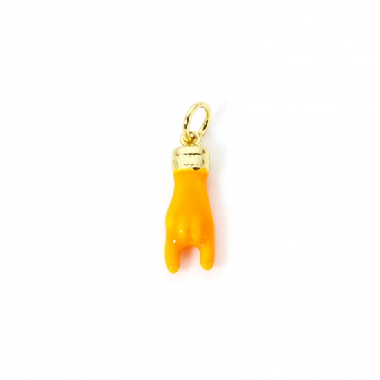 Image de 1 Pièce Breloques Respectueux de la Nature en Laiton Plaqué Or Véritable 18K Orange Émail Geste Signe de Rock 'n' Roll 21mm x 6mm