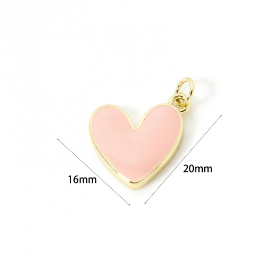 Image de 2 Pcs Breloques La Saint Valentin Respectueux de la Nature en Laiton Plaqué Or Véritable 18K Couleur Pêche Émail Cœur 20mm x 16mm