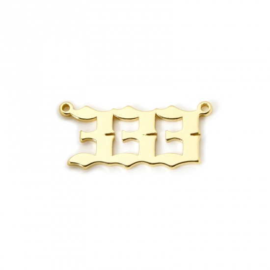 Picture of 2 PCs Eco-friendly Brass Connectors Charms Pendants 18K Real Gold Plated Angel Number Message " 333 " 27mm x 12mm