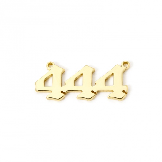 Picture of 2 PCs Eco-friendly Brass Connectors Charms Pendants 18K Real Gold Plated Angel Number Message " 444 " 28mm x 12mm