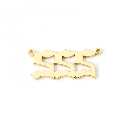 Picture of 2 PCs Eco-friendly Brass Connectors Charms Pendants 18K Real Gold Plated Angel Number Message " 555 " 28mm x 12mm