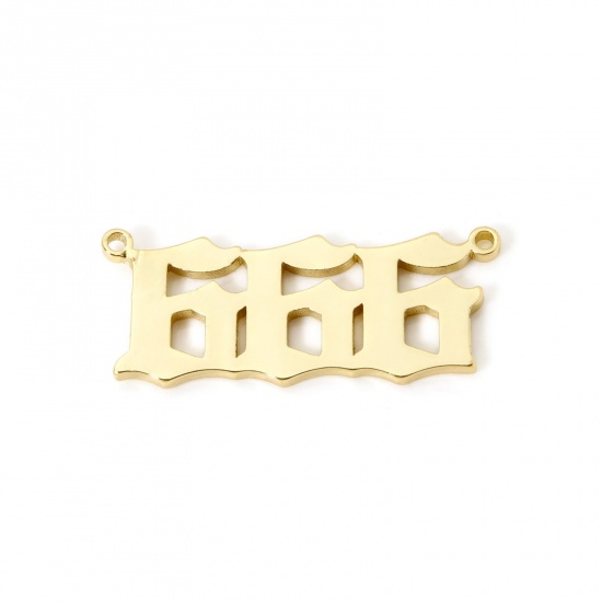 Picture of 2 PCs Eco-friendly Brass Connectors Charms Pendants 18K Real Gold Plated Angel Number Message " 666 " 3.2cm x 1.3cm