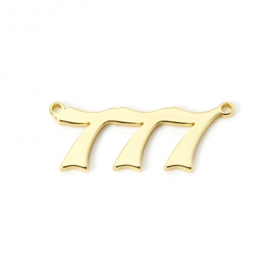 Picture of 2 PCs Eco-friendly Brass Connectors Charms Pendants 18K Real Gold Plated Angel Number Message " 777 " 3cm x 1.2cm