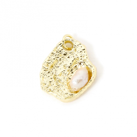 Image de 2 Pcs Breloques Martelage Respectueux de la Nature en Laiton Plaqué Or Véritable 18K Irrégulier Baroque 24mm x 17.5mm