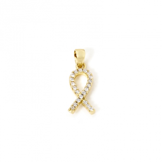Imagen de 1 Unidad Respetuoso del Medio Ambiente Latón Colgantes 18K Oro Real Chapado Cinta Micro Pave Claro Circón Artificial 20mm x 8mm
