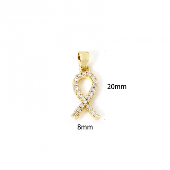 Imagen de 1 Unidad Respetuoso del Medio Ambiente Latón Colgantes 18K Oro Real Chapado Cinta Micro Pave Claro Circón Artificial 20mm x 8mm