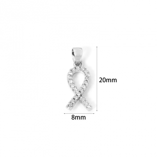 Imagen de 1 Unidad Respetuoso del Medio Ambiente Latón Colgantes Platino Real Chapado Cinta Micro Pave Claro Circón Artificial 20mm x 8mm