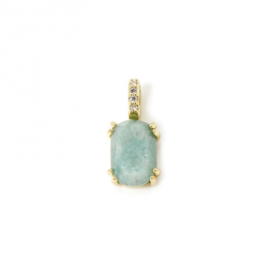 Image de 1 Pièce Breloques Respectueux de la Nature en Laiton & Aventurine Plaqué Or Véritable 18K Vert Clair Ovale à Zircone Cubique Clair 20mm x 9mm