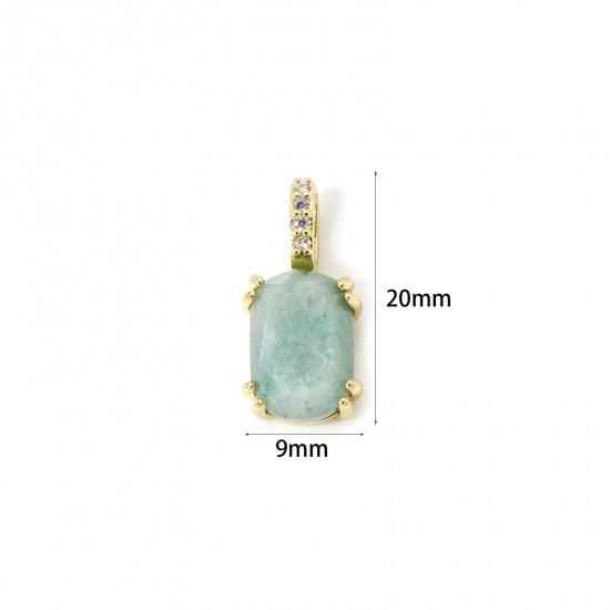 Image de 1 Pièce Breloques Respectueux de la Nature en Laiton & Aventurine Plaqué Or Véritable 18K Vert Clair Ovale à Zircone Cubique Clair 20mm x 9mm