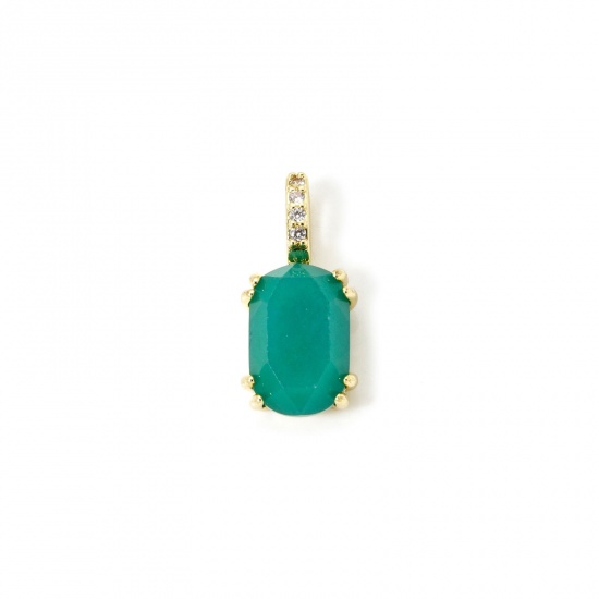 Image de 1 Pièce Breloques Respectueux de la Nature en Laiton & Agate Plaqué Or Véritable 18K Vert Ovale à Zircone Cubique Clair 20mm x 9mm
