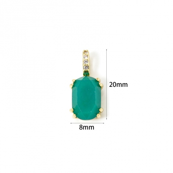 Image de 1 Pièce Breloques Respectueux de la Nature en Laiton & Agate Plaqué Or Véritable 18K Vert Ovale à Zircone Cubique Clair 20mm x 9mm