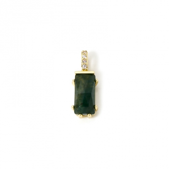 Image de 1 Pièce Breloques Respectueux de la Nature en Laiton Plaqué Or Véritable 18K Olivacé Rectangle à Zircone Cubique Clair 21mm x 8mm
