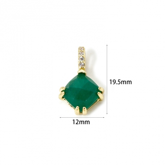 Image de 1 Pièce Breloques Respectueux de la Nature en Laiton & Agate Plaqué Or Véritable 18K Vert Losange à Zircone Cubique Clair 19.5mm x 12mm