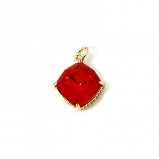 Image de 1 Pièce Breloques Respectueux de la Nature en Laiton Plaqué Or Véritable 18K Losange à Zircone Cubique Rouge 21mm x 16mm