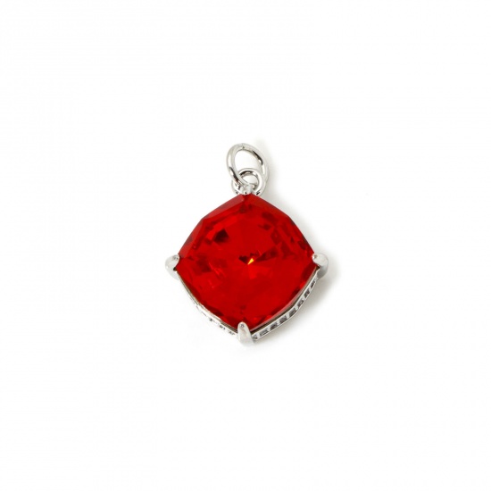Image de 1 Pièce Breloques Respectueux de la Nature en Laiton Plaqué Platine Véritable Losange à Zircone Cubique Rouge 21mm x 16mm