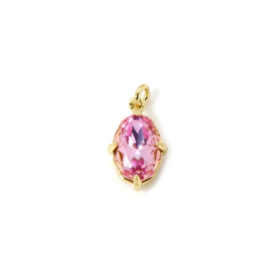 Image de 1 Pièce Breloques Respectueux de la Nature en Laiton Plaqué Or Véritable 18K Ovale à Zircone Cubique Mauve 16mm x 8mm