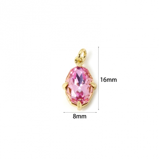 Image de 1 Pièce Breloques Respectueux de la Nature en Laiton Plaqué Or Véritable 18K Ovale à Zircone Cubique Mauve 16mm x 8mm