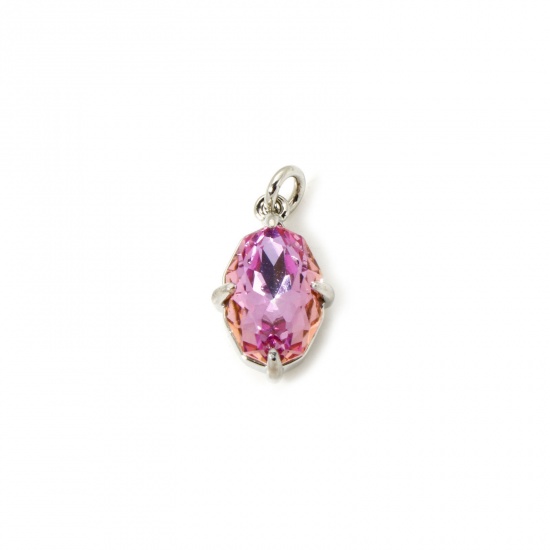 Image de 1 Pièce Breloques Respectueux de la Nature en Laiton Plaqué Platine Véritable Ovale à Zircone Cubique Mauve 16mm x 8mm