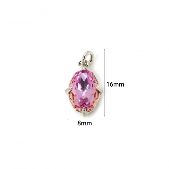 Image de 1 Pièce Breloques Respectueux de la Nature en Laiton Plaqué Platine Véritable Ovale à Zircone Cubique Mauve 16mm x 8mm
