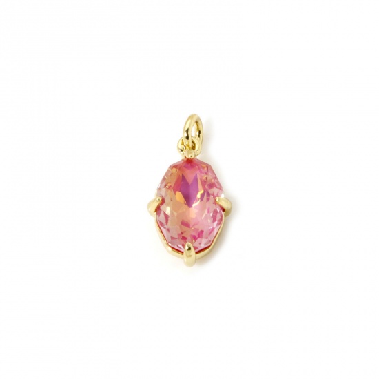 Image de 1 Pièce Breloques Respectueux de la Nature en Laiton Plaqué Or Véritable 18K Ovale à Zircone Cubique Rose 16mm x 8mm