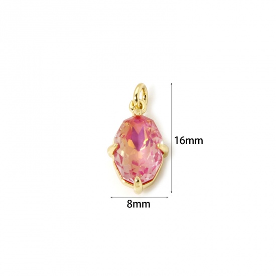 Image de 1 Pièce Breloques Respectueux de la Nature en Laiton Plaqué Or Véritable 18K Ovale à Zircone Cubique Rose 16mm x 8mm