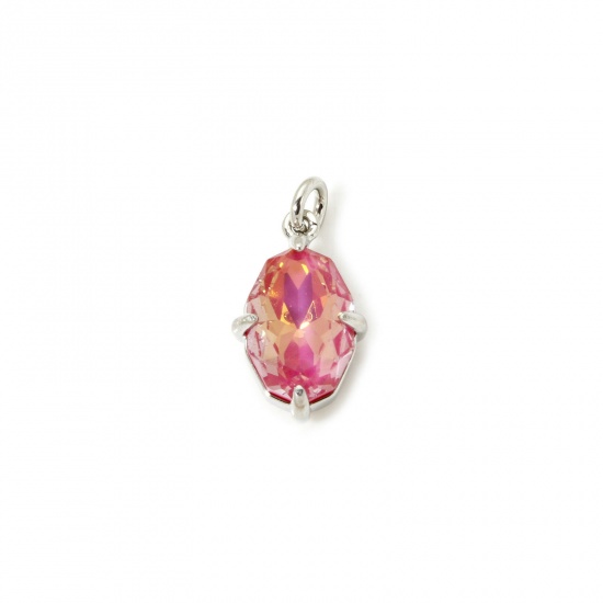 Image de 1 Pièce Breloques Respectueux de la Nature en Laiton Plaqué Platine Véritable Ovale à Zircone Cubique Rose 16mm x 8mm