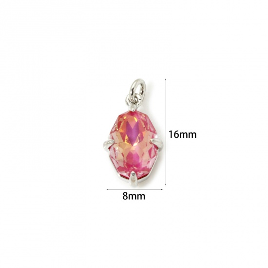 Image de 1 Pièce Breloques Respectueux de la Nature en Laiton Plaqué Platine Véritable Ovale à Zircone Cubique Rose 16mm x 8mm
