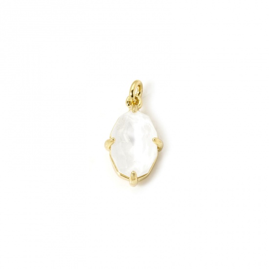 Image de 1 Pièce Breloques Respectueux de la Nature en Laiton Plaqué Or Véritable 18K Ovale à Zircone Cubique Ivoirin 16mm x 8mm