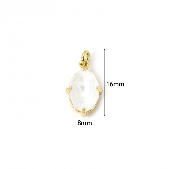 Image de 1 Pièce Breloques Respectueux de la Nature en Laiton Plaqué Or Véritable 18K Ovale à Zircone Cubique Ivoirin 16mm x 8mm