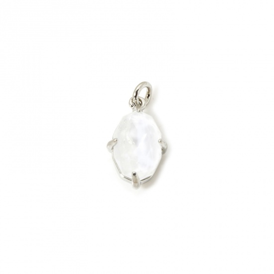 Image de 1 Pièce Breloques Respectueux de la Nature en Laiton Plaqué Platine Véritable Ovale à Zircone Cubique Clair 16mm x 8mm