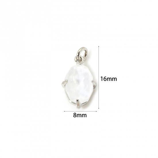 Image de 1 Pièce Breloques Respectueux de la Nature en Laiton Plaqué Platine Véritable Ovale à Zircone Cubique Clair 16mm x 8mm