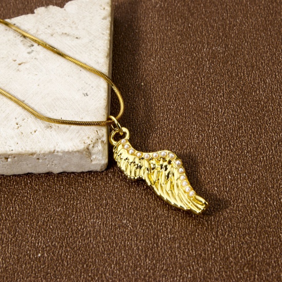 Imagen de 1 Unidad Respetuoso del Medio Ambiente Latón Colgantes 18K Oro Real Chapado Ala Imitación de perla 3.2cm x 1cm