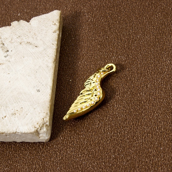 Imagen de 1 Unidad Respetuoso del Medio Ambiente Latón Colgantes 18K Oro Real Chapado Ala Imitación de perla 3.2cm x 1cm