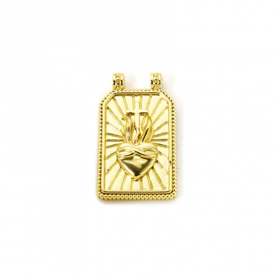 Bild von 1 Stück Umweltfreundlich Messing Religiös Charms 18K Echtgold plattiert Hexagon Ex Voto Herz 26mm x 15mm