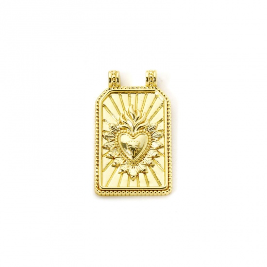 Bild von 1 Stück Umweltfreundlich Messing Religiös Charms 18K Echtgold plattiert Hexagon Ex Voto Herz 26mm x 15mm