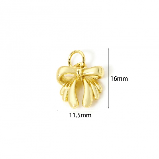 Image de 2 Pcs Breloques Vêtements Respectueux de la Nature en Laiton Plaqué Or Véritable 18K Nœuds Papillon 3D 16mm x 11.5mm