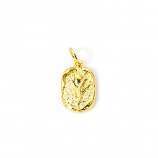 Image de 2 Pcs Breloques La Saint Valentin Respectueux de la Nature en Laiton Plaqué Or Véritable 18K Irrégulier Rose à Zircone Cubique Clair 17mm x 9mm