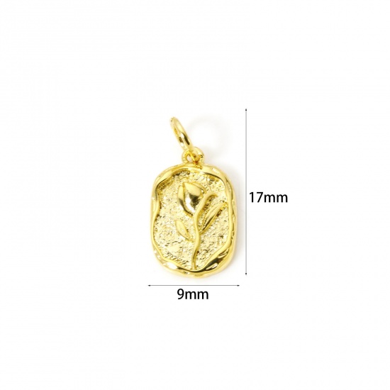 Image de 2 Pcs Breloques La Saint Valentin Respectueux de la Nature en Laiton Plaqué Or Véritable 18K Irrégulier Rose à Zircone Cubique Clair 17mm x 9mm
